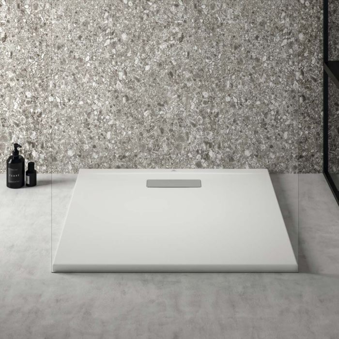 Ideal Standard Flat New Quadratische-Duschwanne T4466V1 Ablaufgarnitur mit Abdeckung, 80 x 80 x 2,5 cm, Seidenweiß