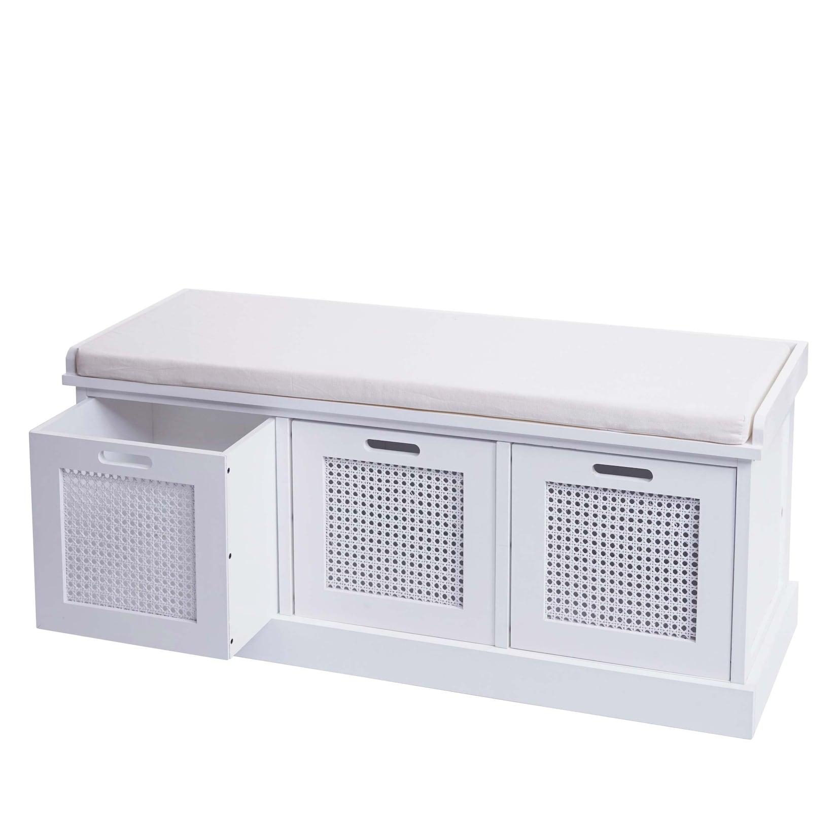 Sitzbank MCW-J49, Polsterbank Garderobenbank, Kissen Aufbewahrungsboxen Staufach 47x110x40cm ~ weiß, Polster creme-weiß