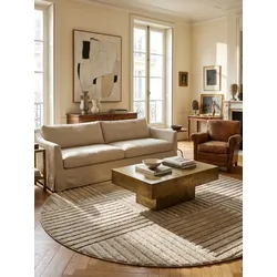 Hochflorteppich Cord-Streifen-Patchwork Beige 200x200 cm Waschbar