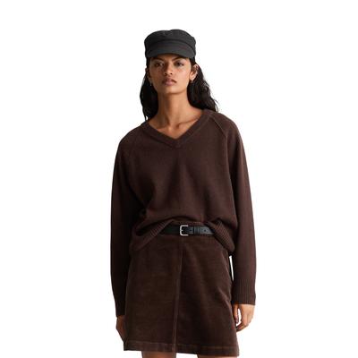 Strickpullover MARC O'POLO DENIM "mit weicher Haptik", Damen, Gr. S, braun (espresso braun), Obermaterial: 100% Schurwolle, unifarben, V-Ausschnitt, Pullover Strickpullover