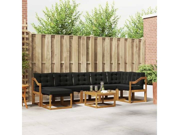 RJPLMFV Außensofa, Akazie, massiv, 8-teilig, Braun Abnehmbare Kissen, Lattenrost, pflegeleicht, für Garten oder Terrasse