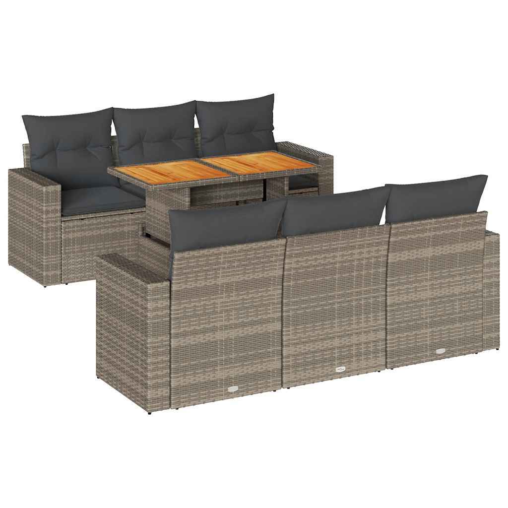 Modulares Garten-Sofa-Set, 7-tlg. Loungemöbel mit Stauraum, verstellbarem Tisch, Poly Rattan Grau, abnehmbare Kissenbezüge