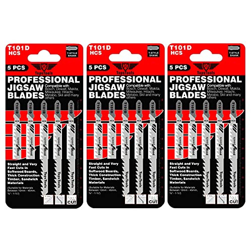 15x TopsTools T101D Decoupeerzaagbladen voor hout, 100mm T-schacht, universeel compatibel met Bosch, Dewalt, Makita en Milwaukee