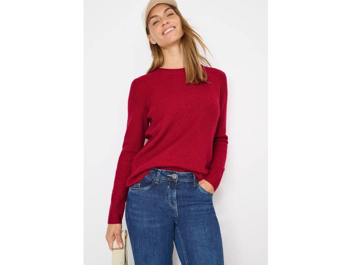Strickpullover CECIL, Damen, Gr. XS (36), rot (beaujolais rot), Strick, Obermaterial: 37% Baumwolle, 34% Polyacryl, 26% Polyester, 3% Elasthan, unifarben, normal hüftbedeckend, Rundhals, Pullover Strickpullover, mit Strukturdetails