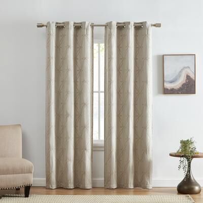 Threadmade Palmetto Lattice Embroidered Blackout Window Curtain Panel, Set of 2