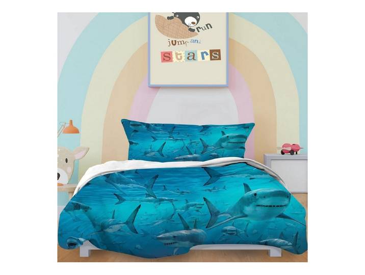 LuxusKollektion Jugendbettwäsche Bettbezug-Set Einzelbett Hai 135x200cm Mehrfarbig