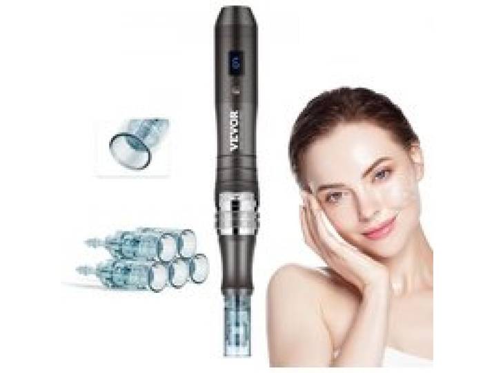 VEVOR Stylo de Microneedling Visage 5 Aiguilles Jetables, Stylo Derma Électrique Professionnel Appareil de Beauté Dermapen à 6 Vitesses Variables avec Longueur d'Aiguille Réglable 0-2,5 mm, Écran LCD