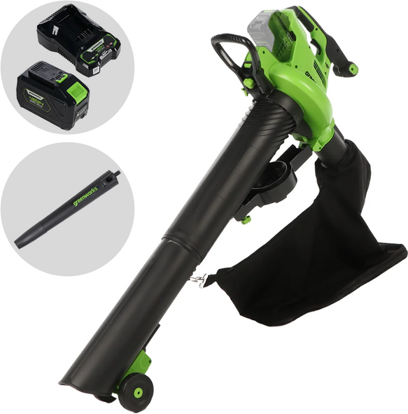 Greenworks GD48BVIIK4 - Soffiatore aspiratore a batteria 48V 4Ah