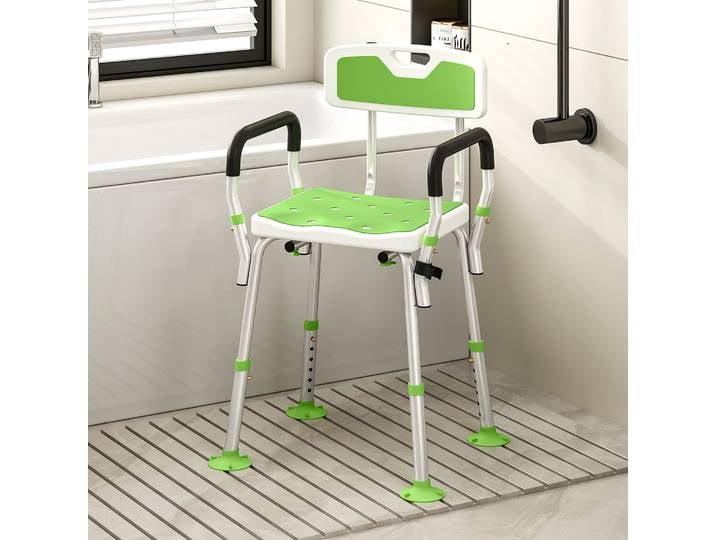 HOMCOM Tabouret de Douche Réglable Antidérapant Blanc/Vert