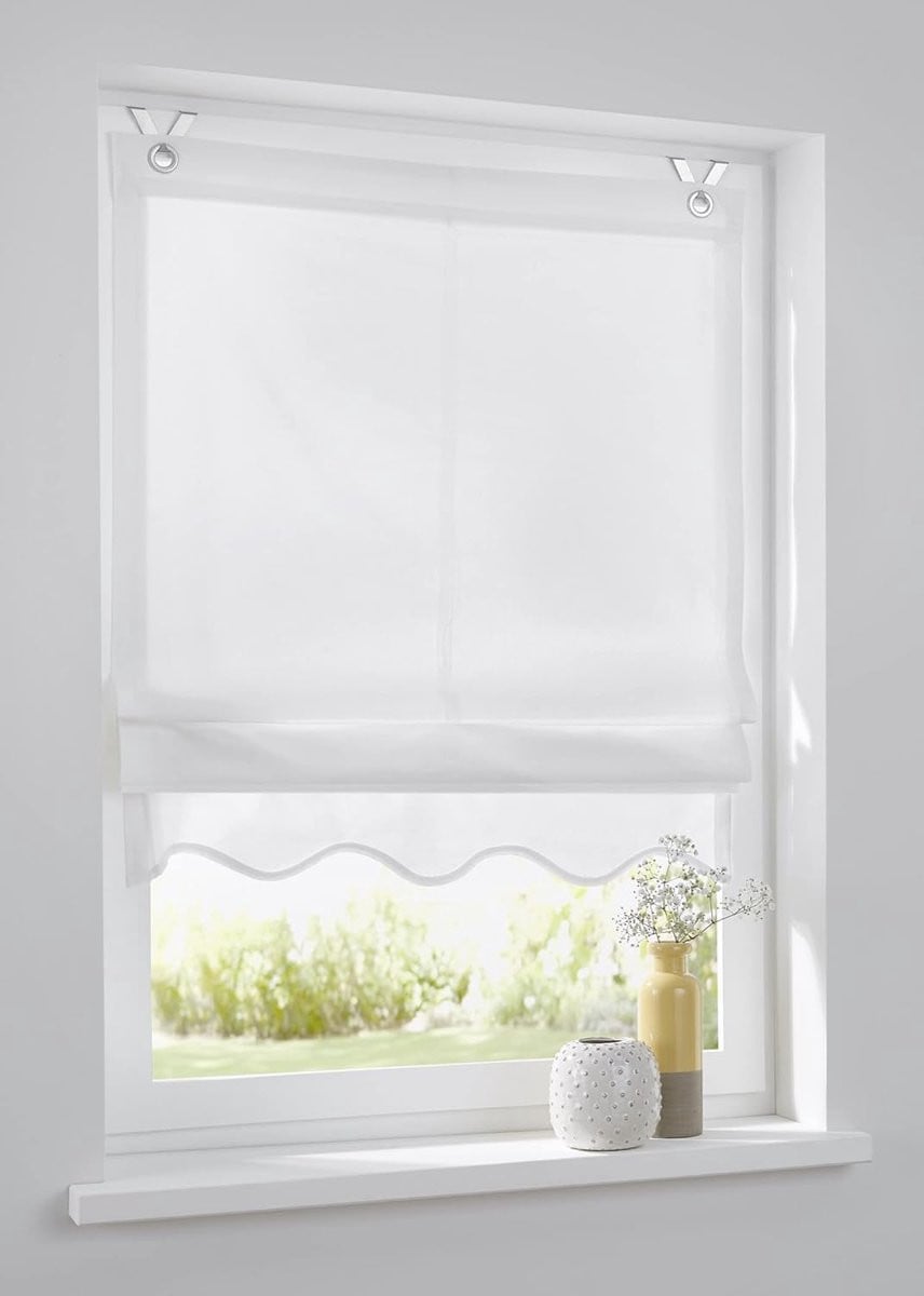 Wit vouwgordijn met ogen voor decoratie, 100 x 140 cm