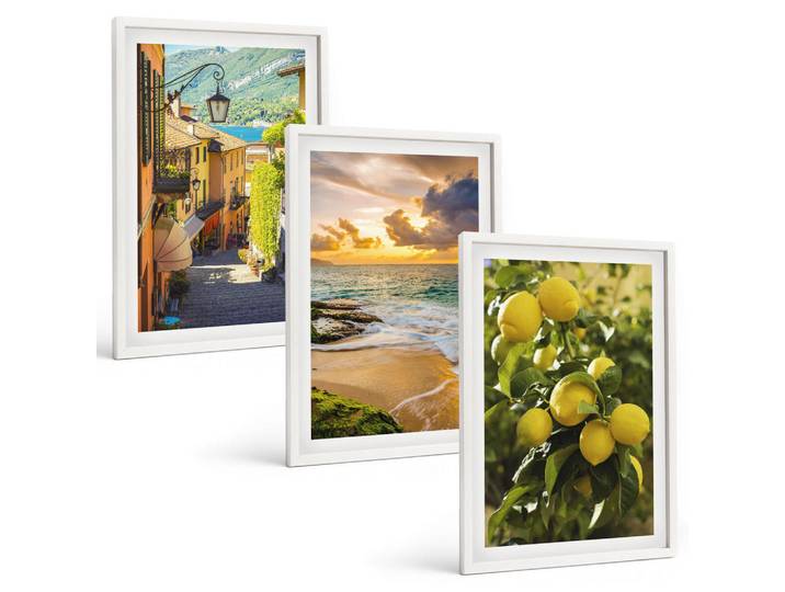 Tulup Bilder SET 3er Set - 40x60 cm Weißer Rahmen - Straßen, Meer, Strand, Zitrusbäume, Kunststoff, Rechteckig, 40x60 cm, Fotografie, Bilder & Rahmen, Bilder