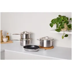 Le Creuset 3-Ply Kochgeschirr-Set 4tlg, Pfannenset + Topfset, Silber