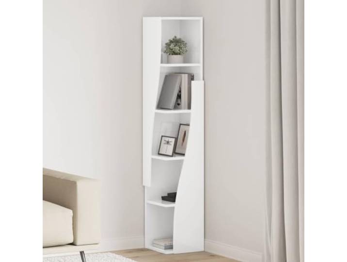 HPUYRFG Eckschrank 27,5x27x140cm Holzwerkstoff Hochglanz Weiß Moderner Eckstandschrank, matte Oberfläche, klare Linien, vielseitig kombinierbar, Wandmontage empfohlen