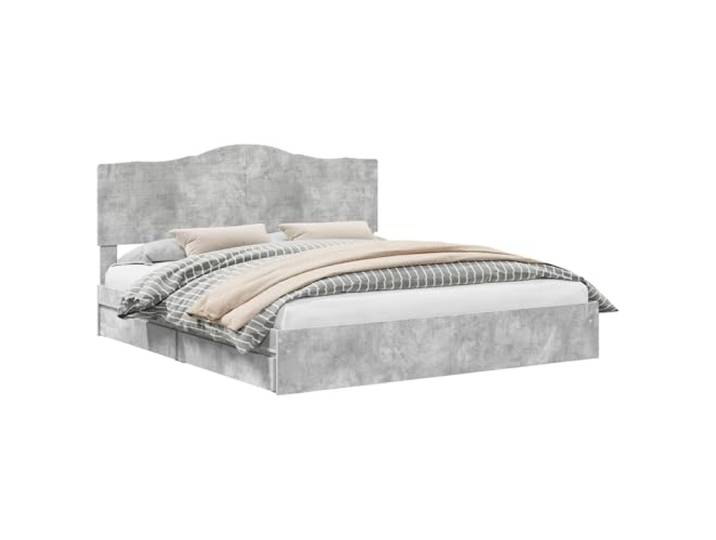 PUGYNBK Bett mit Stauraum, Grau, 200 x 200 cm Robustes Holz, Schubladen unten, modernes Design, einfache Montage