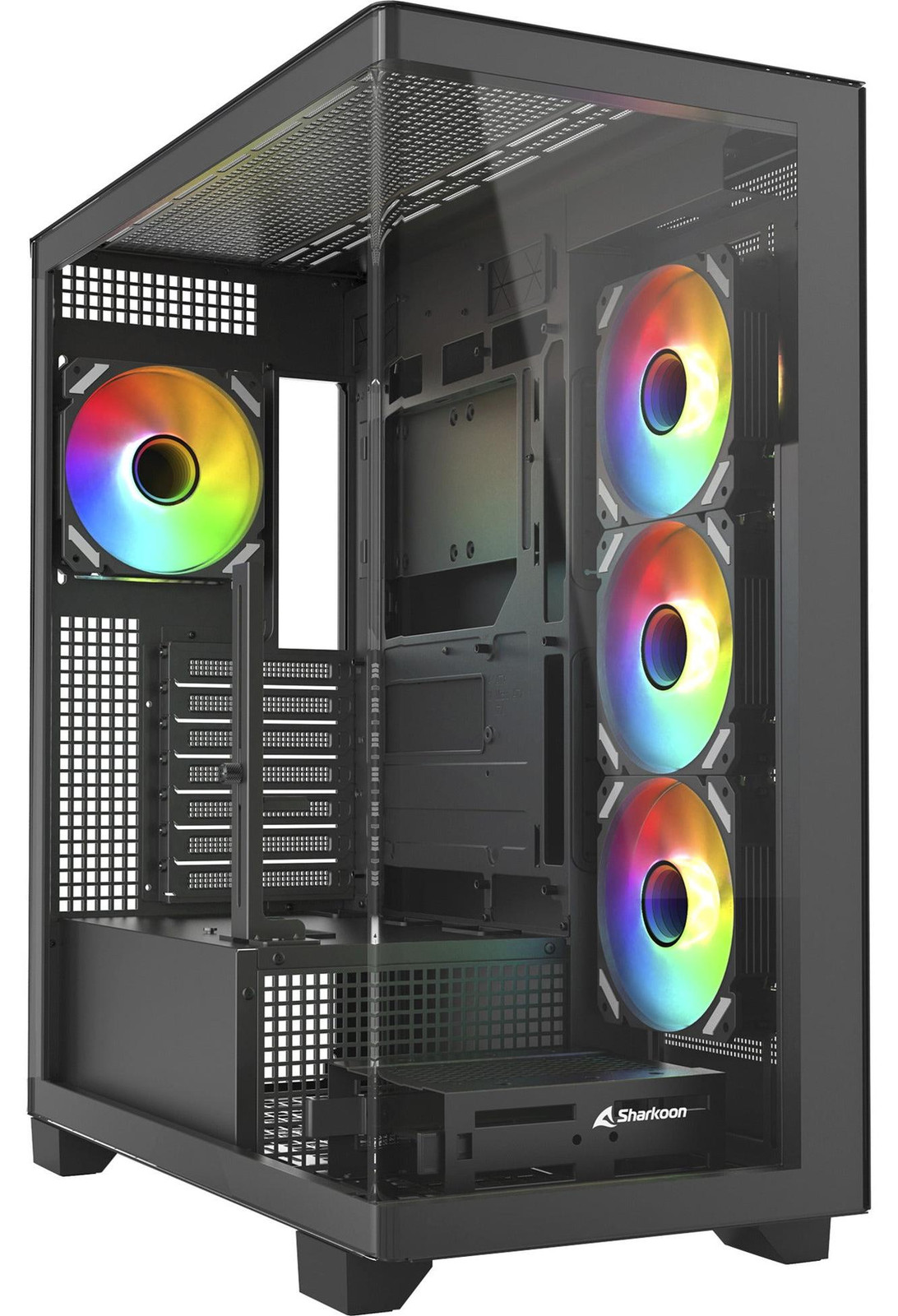 Sharkoon Elite Shark CA500 behuizing in zwart met 2x gehard glas