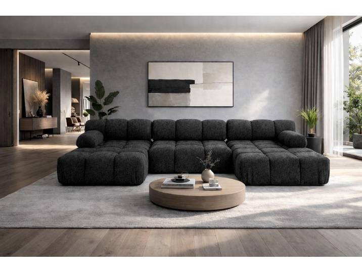 Kaiser Möbel Ecksofa U-Form, Stoff Bouclé Abriamo, Graphit, Selia U