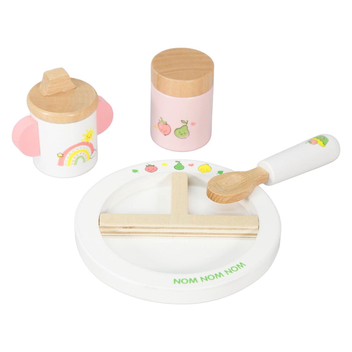 Heless Puppen-Fütterset "Freche Früchtchen" aus Holz mit Teller, Löffelchen, Schnabeltasse und Breiglas (68093302)
