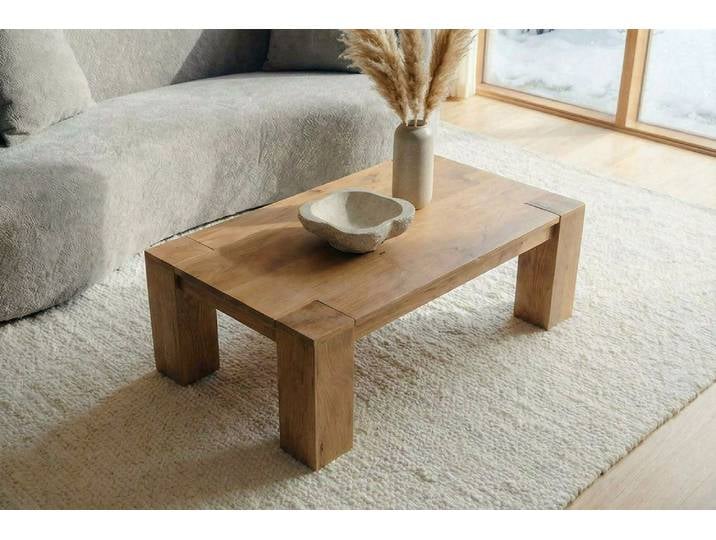 Massiver Couchtisch MAKASSAR 100cm natur Mangoholz cream finish einzigartige Maserung rechteckig Sofatisch Wohnzimmertisch