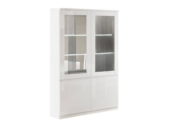 DEYTON - Vitrine 4 Portes Laquée Blanc Brillant avec Leds