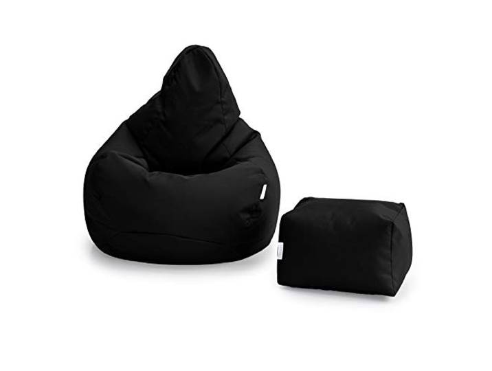 Loft 25 sitzsack mit Fußhocker – Gaming sitzsack mit füllung, Komfortabler Bean Bag, Wasserabweisend sitzsack Erwachsene mit hohem Rücken,Bean Bag Chair (Black, Sitzsack + Fußhocker)