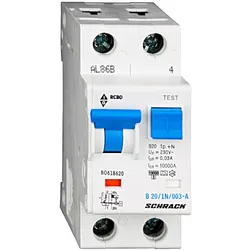 Schrack LS-FI-Schalter, Kennlinie B, 20A, 30mA, 1+N, Typ A (BO618620--)