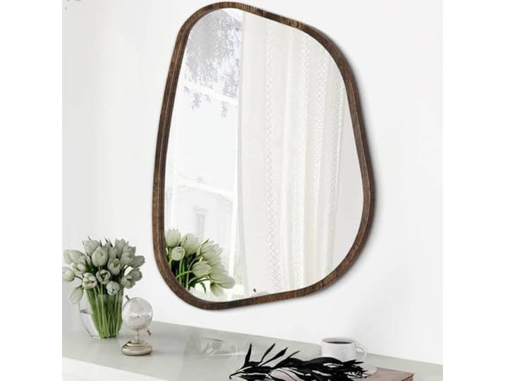 HLFMVWE Asymmetrischer Akzentspiegel für die Wand, unregelmäßiger, ovaler Holzrahmen, moderner, einzigartiger Wandspiegel, dekorativ, Boho, Schminktisch, Badezimmer, Wohnzimmer, Schlafzimmer,
