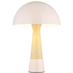Retro Tischlampe Pilz Holzoptik champagnerfarben Nachttischlampe Tischleuchte Wohnzimmerlampe Pilzdesign Schlafzimmerleuchte, Metall, 1x E27, DxH 25x36,5 cm