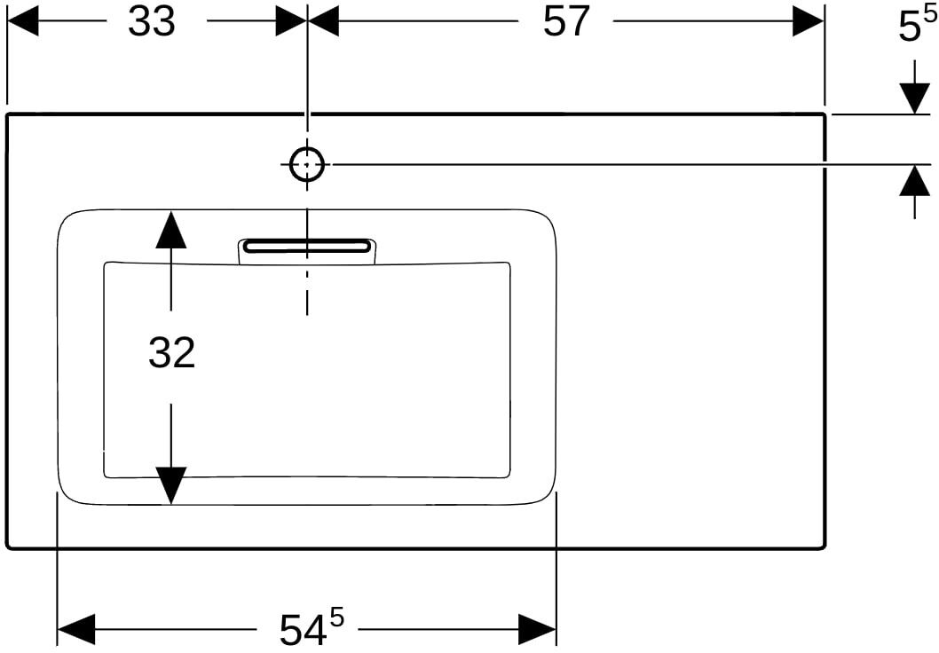 Geberit ONE Möbel-Waschtisch 90x47,5cm, Abgang horizontal,Ablage rechts 505007001