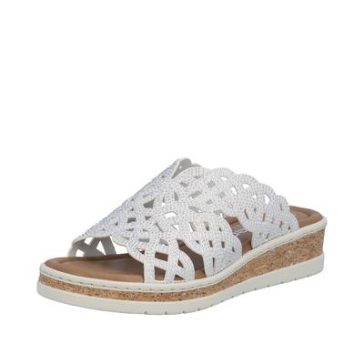 Pantolette RIEKER, Damen, Gr. 39, weiß, Lederimitat, unifarben, Schuhe Pantolette, Sommerschuh, Hausschuh, Keilabsatz, mit Glitzersteine