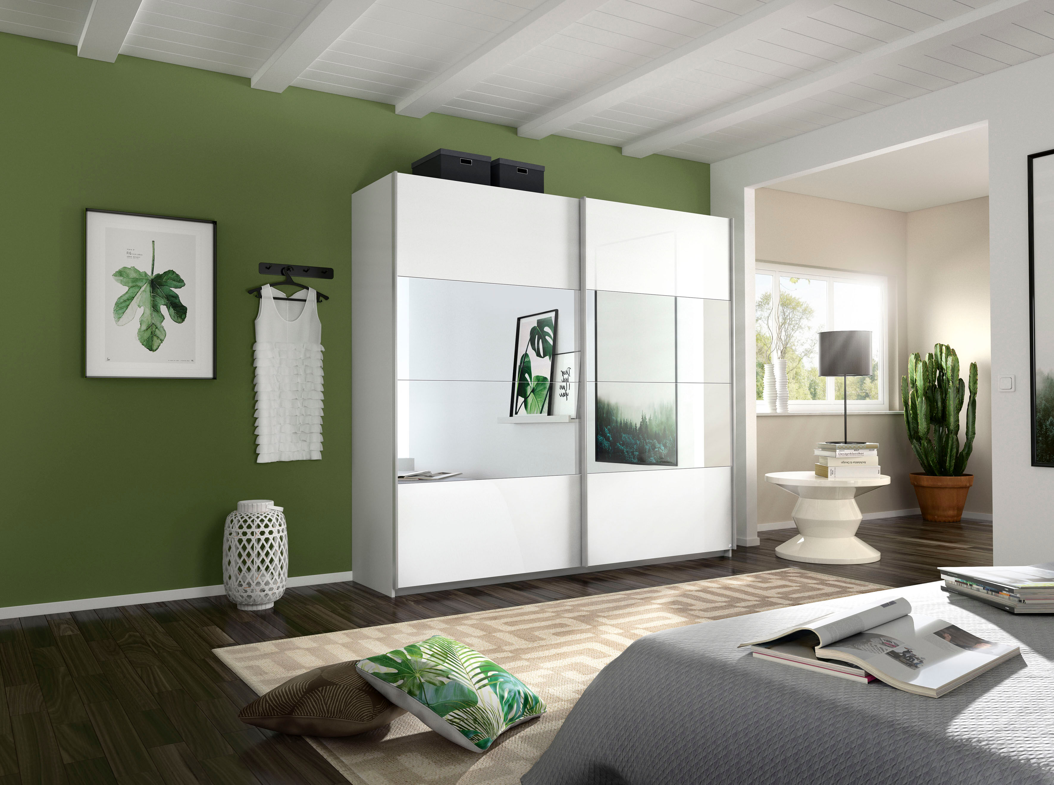 Schwebetürenschrank RAUCH "Imposa", weiss (weiß, weiß hochglanz), B:226cm H:230cm T:62cm, Holzwerkstoff, Schränke, Schwebetürenschrank, mit Hochglanzfront weiß, weiß hochglanz B/H/T: 226cm x 230cm x 62cm,mit Spiegel