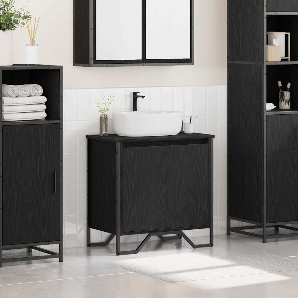 Lily Manor Sink Cabinet With Door 60 X 35 X 60 Cm Engineered Wood Black Oak 35mm W