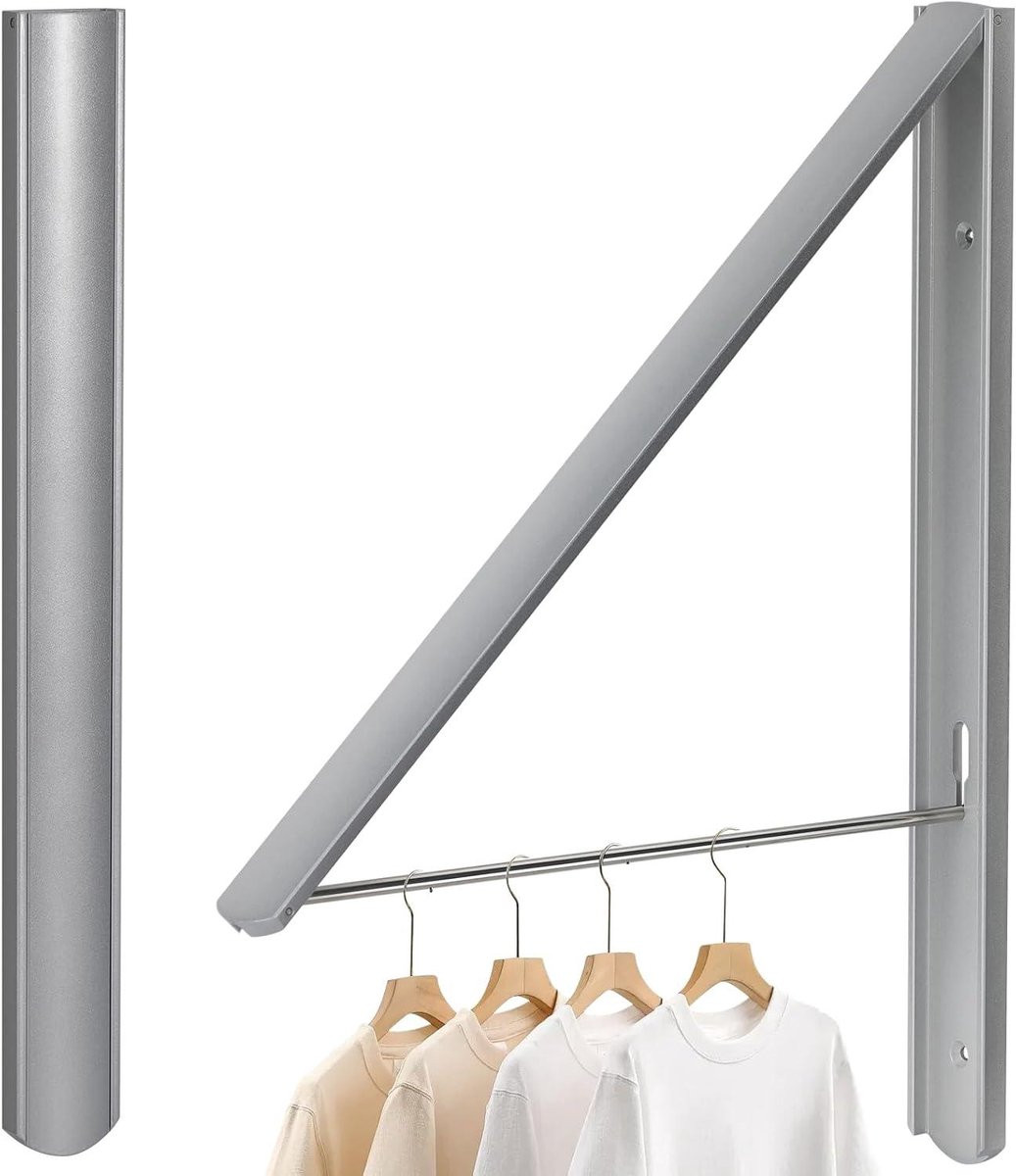 Uittrekbaar en opvouwbaar wasrek voor in de badkamer, zilver