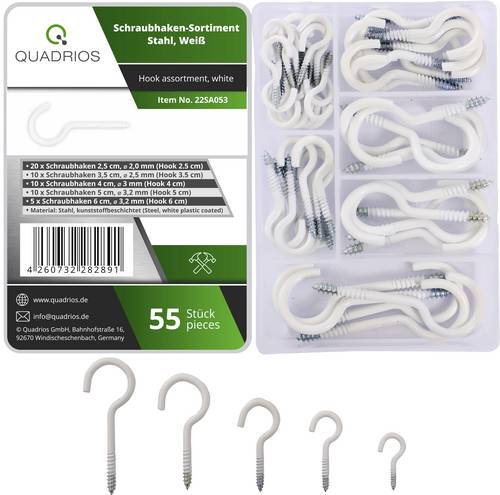 Quadrios 22SA053 Schraubhaken-Sortiment Weiß 55 Teile 55St.