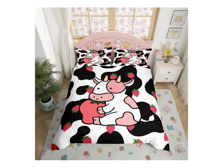 LuxusKollektion Kinderbettwäsche Bettbezug-Set Kuh-Design Rosa 200x200