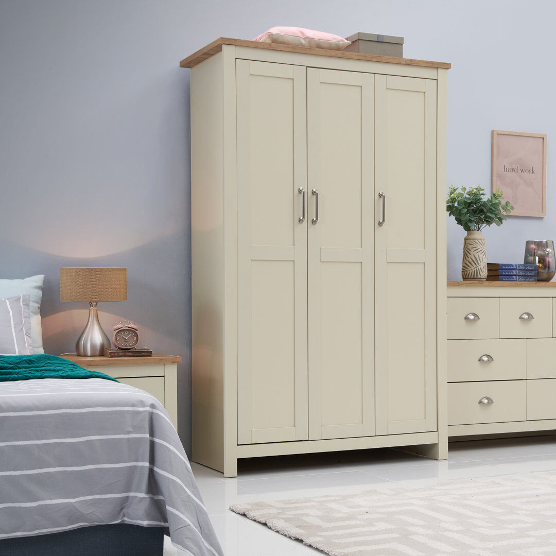 Fernleaf Aquitaine 3 Door Wardrobe Cream/Oak 181cm H X 112cm W X 52cm D
