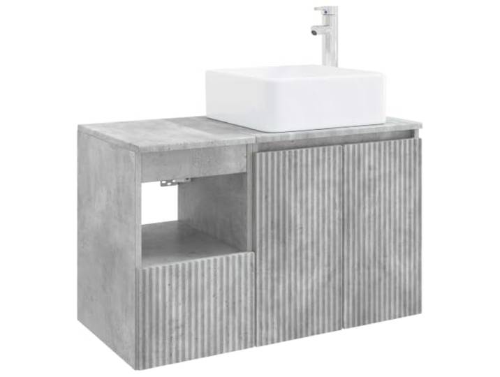 PUGYNBK Badmöbel-Set, 2-teilig, Betongrau Hergestellt aus Holz, Wandmontage, Schminktisch und Schrank, Aufbewahrung mit Schubladen