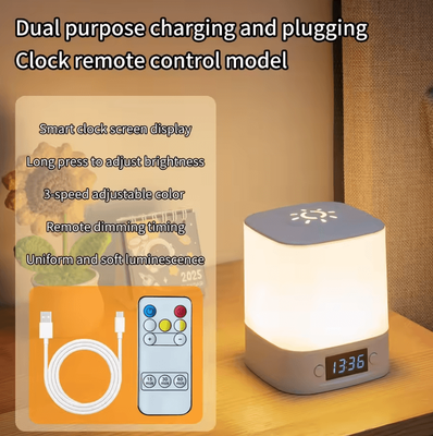 Inspire Curations Rechargeable LED Table Lamp With Clock Display, Touch Control & Remote, 3 Color Dimmable Bedside Light 3128 With Remote