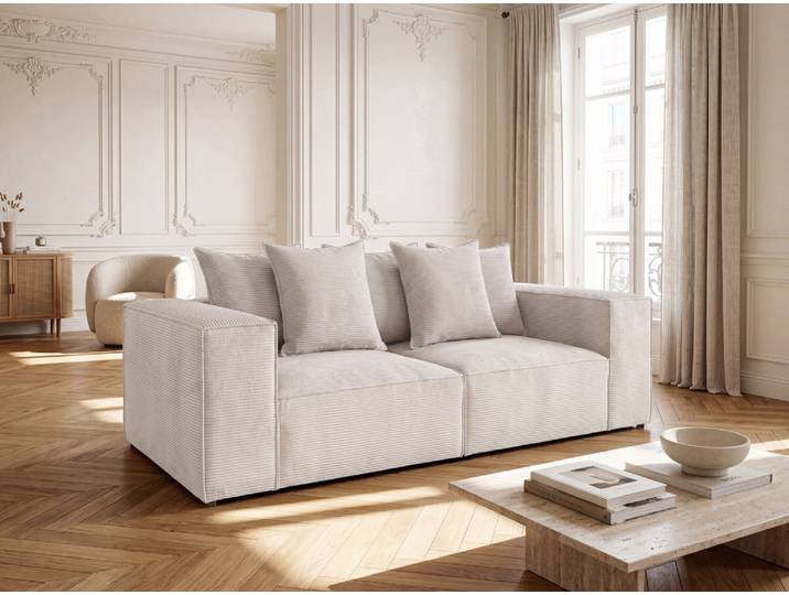 Designer Sofa 3 Sitzer Largo in Cord - Beige - Cord - Luxusbetten24
