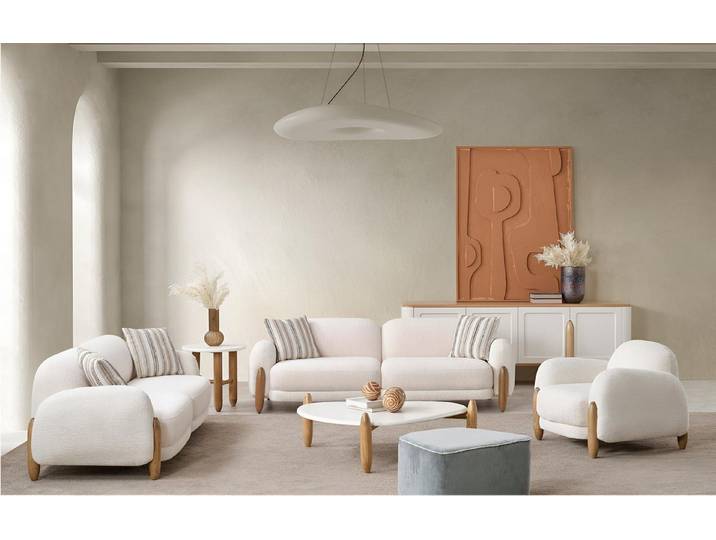 Xlmoebel Polstergarnitur Elegante Wohnzimmer Polstergarnitur mit Sessel und 2 Tischen, (Polstergarnitur, 5-tlg., 3-Sitzer mit Sessel & 2 Tischen), Made in Europa
