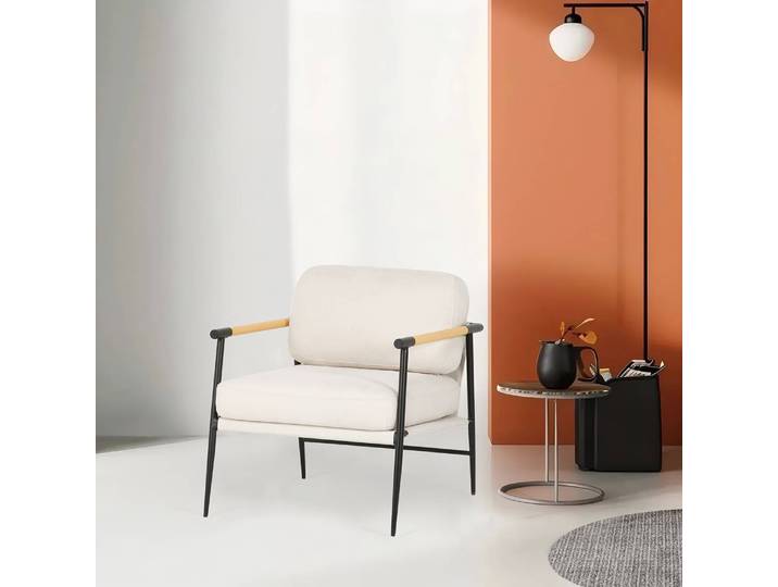 Fauteuil lounge Blanc/Beige/Crème/Noir Tissu 70 x 81 x 73cm