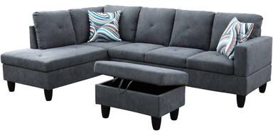 Clihome Dark Grey Flannelette 3-Piece Living Room Sofa Set