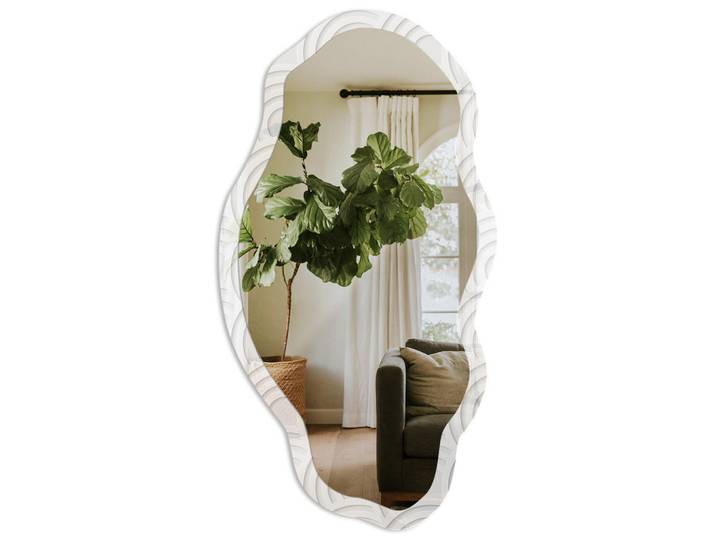 Tulup Spiegel 90x45 cm asymmetrisch mit Druck - Sanfte Wellen, Transparent, Glas, Organisch, 45x90x0.4 cm, Spiegel, Wandspiegel
