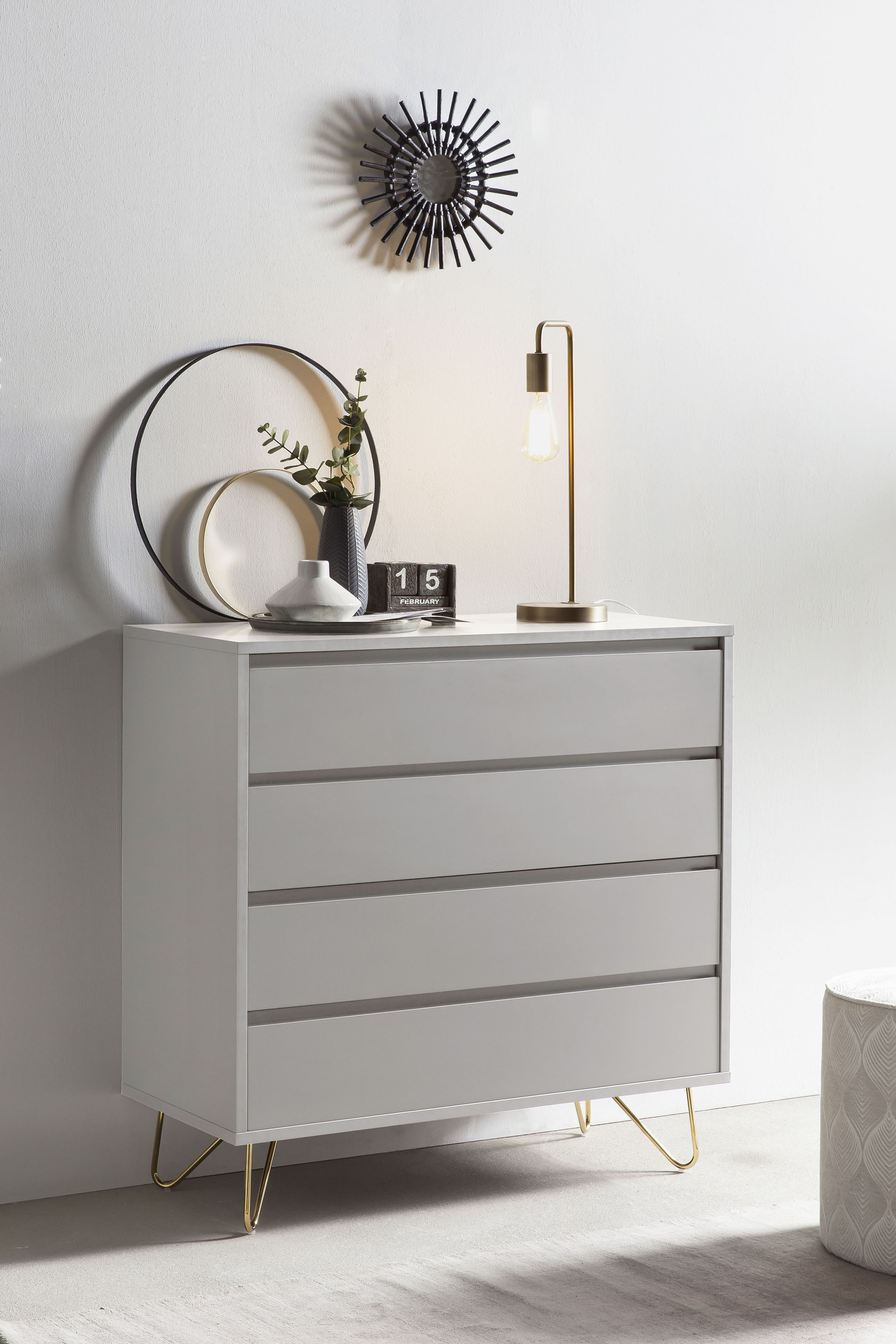 Kommode SALESFEVER "Bolton - Stilvolles Sideboard", weiss (weiß, gold), B:90cm H:90cm T:40cm, MDF, Metall, Sideboards, Kommode, in tollen Farben, Sideboard, Flurschrank, Anrichte weiß, gold B/H/T: 90cm x 90cm x 40cm, 4 Stk.