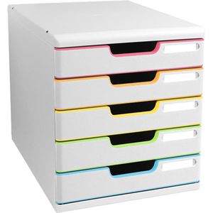 Exacompta Schubladenbox 301913D, Modulo, A4, 5 Fächer, Kunststoff, weiß-bunt / weiß