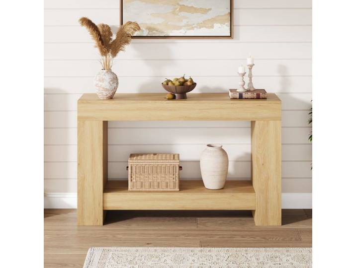 Console campagne 47″ 2 niveaux rangement chêne grande table entrée couloir salon