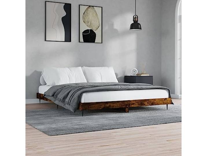 Xolmizyn Bettgestell 150x200 cm Räuchereiche Holzwerkstoff/Metall Stabil, Langlebig, Modernes Design, Einfache Montage