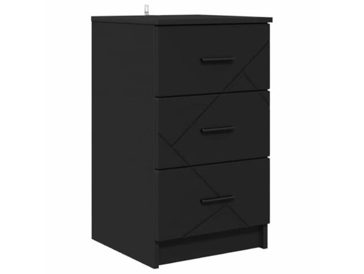 hliofuir Nachttisch mit 3 Schubladen Schwarz 38x38x66 cm Holzwerkstoff Kompakte Nachtkommode für das Schlafzimmer mit metallischen Griffen, freistehendem Design und viel Platz.
