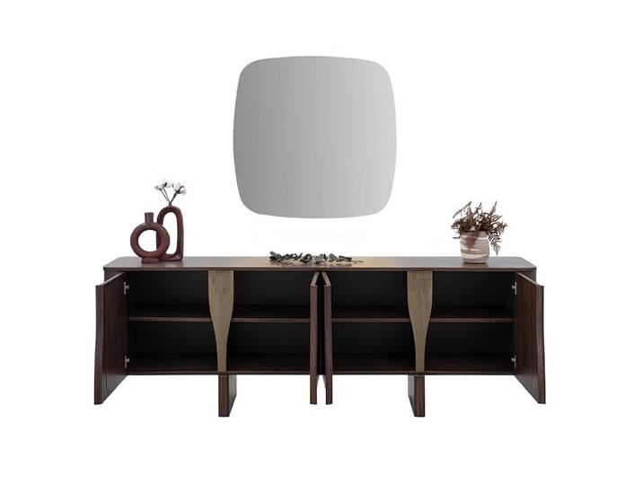 JVmoebel Sideboard Esszimmer Set Sideboard Spiegel Modern Braun Zuverlässig (2 St., 2-tlg)