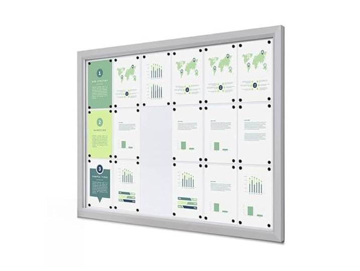 Schaukasten 18x DIN A4 wetterfest für außen outdoor IP56 Brandschutz-Zertifikat B1 für innen ESG-Sicherheitsglas magnetisch, abschließbar Wand-Montage silber für Schule, Behörde, Büro