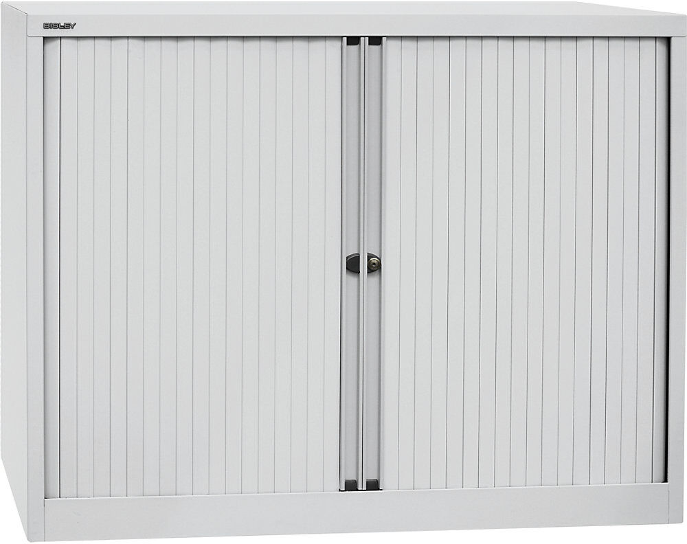 Euro-Rollladenschrank, Breite 1200 mm, 2 Fachböden, lichtgrau BISLEY